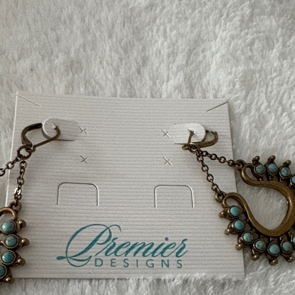 Premier Gold and Turquoise Dangle Earrings - Picture 2 of 3